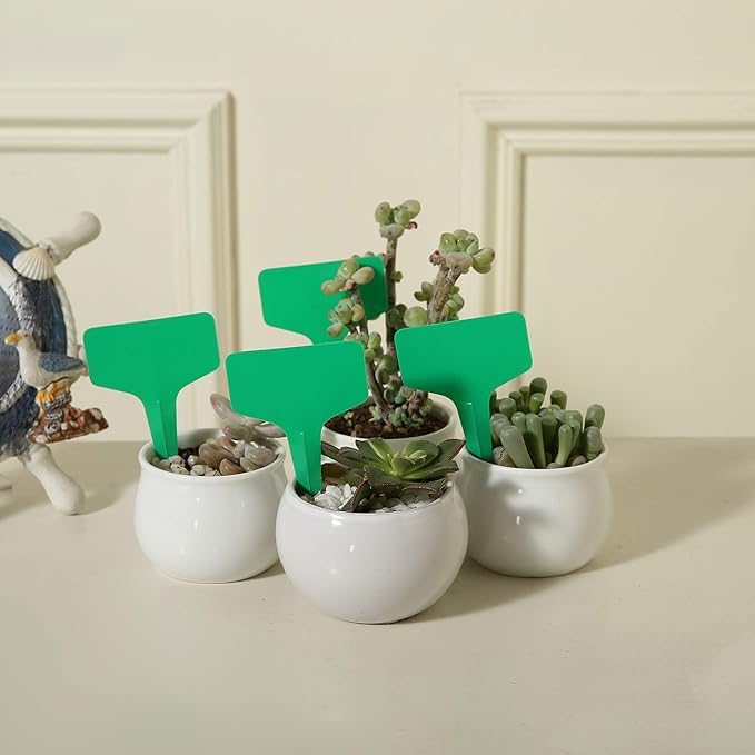 100 Pcs T-Type Plant Labels with a Gel Pen, Waterproof Nursery Plant Tags Plastic Garden Markers, Green, 6 x 10cm