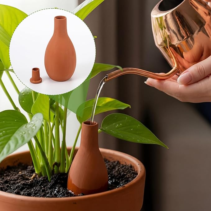 4 Pcs Self-Watering Ollas Terracotta Watering Pots with Lid, 12oz 20oz 33oz Terra Cotta Clay Plant Automatic Plant Irrigation Devices Clay Garden Olla Pots Plants Waterers 3 Size