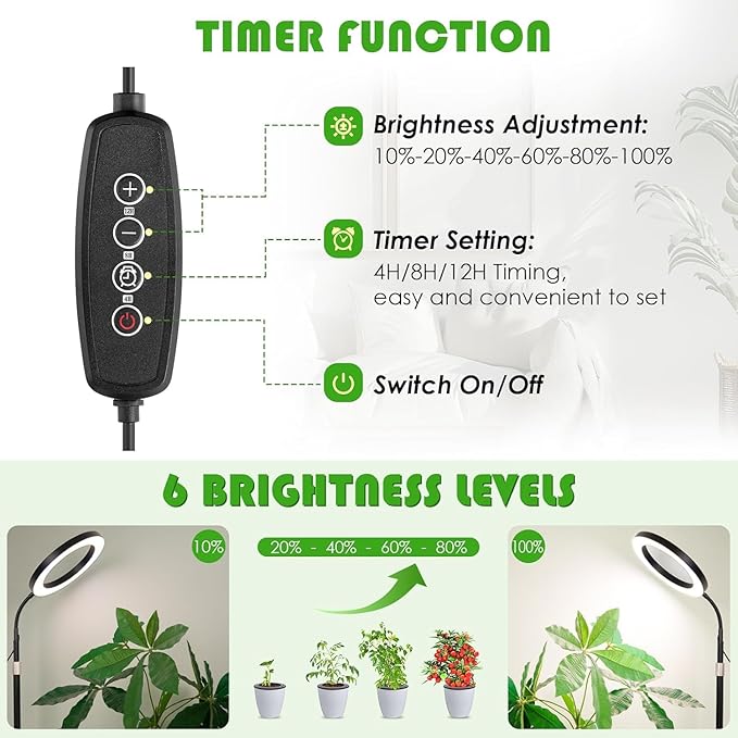 LBW Grow Lights for Indoor Plants with Stand Full Spectrum, Floor Plant Lights for Indoor Growing, 108 LEDs Standing Plant Lamp, 4/8/12H Auto Timer, 6 Brightness,68inchs Height Adjustable,7.8 Diameter