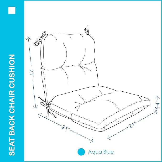 Outdoor Indoor Seat/Back Chair Tufted Cushion,All-Weather Patio Chair Cushion with Ties,for Patio Furniture,Aqua Blue