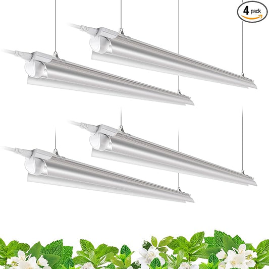 Barrina T8 Grow Lights for Indoor Plants, 4FT Full Spectrum Grow Light, 168W(4 x 42W), Plant Lights for Greenhouse Indoor Growing, V-Shape with Reflector, Linkable, 5000K Daylight White, 4 Packs