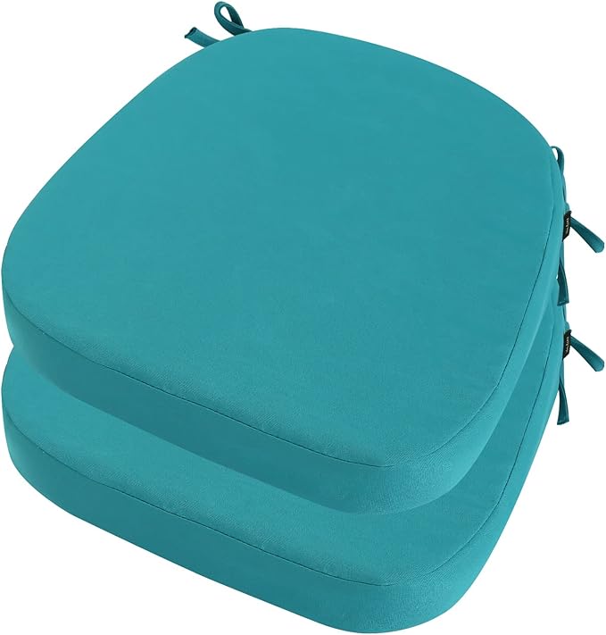 idee-home Outdoor Chair Cushions Set of 2, 17" x 17" x 2" Thick D-Shaped Patio Furniture Outdoor Seat Cushions Waterproof with Ties, Dining Pads