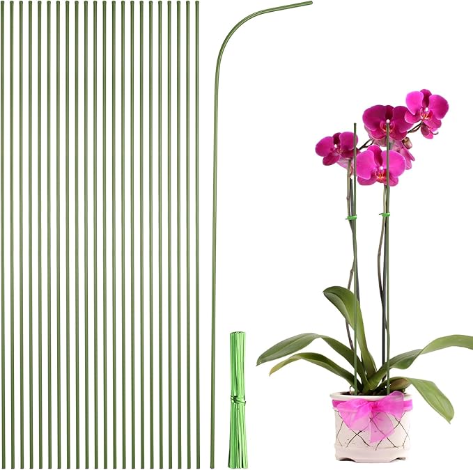 uxcell 30pcs Green Plant Support Stakes, 15.7" Bendable Garden Plant Sticks Plastic Single Stem Plants Support Stakes with Ties for Potted Plants Flowers Orchid Peony, Green