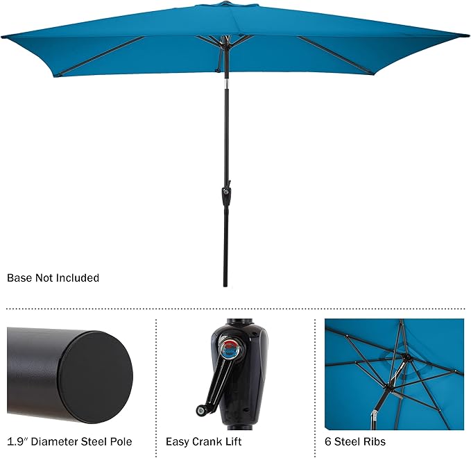 Rectangular Patio Umbrella - 10ft Easy Crank Sun Shade with Push Button Tilt for Outdoor Furniture, Deck, Yard, or Pool by Pure Garden