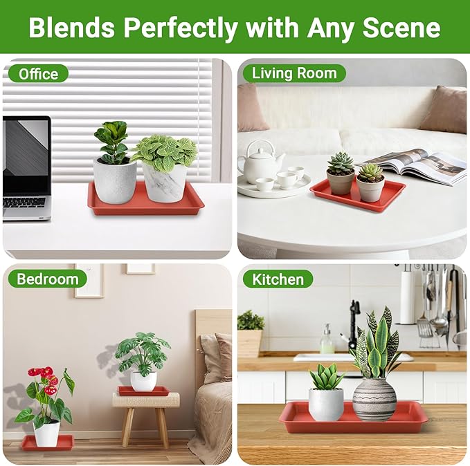 GREANER 11 Inch Red Plant Saucer, 3 Packs Plastic Plant Trays for Pots, Plant Water Catcher Tray for Indoors Outdoor, Flower Planter