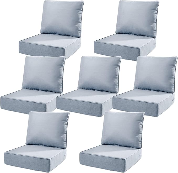 6" Thick Outdoor Cushions 22x24x6, 7-Set Deep Seat Patio Cushions with Removable Cover, Waterproof & Fade Resistant Replacement for Wicker Chair, Loveseat, Sofa - Baby Blue
