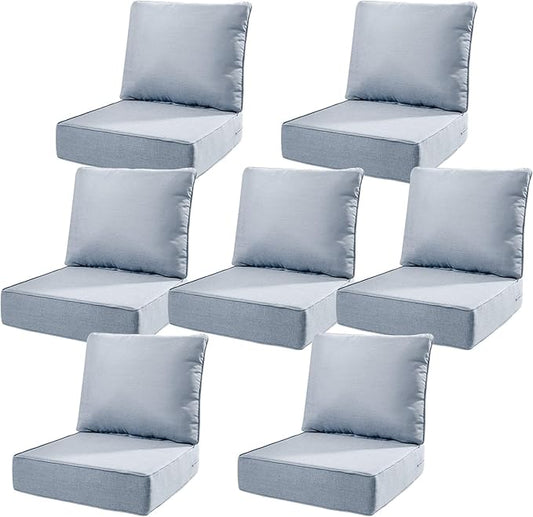 6" Thick Outdoor Cushions 22x24x6, 7-Set Deep Seat Patio Cushions with Removable Cover, Waterproof & Fade Resistant Replacement for Wicker Chair, Loveseat, Sofa - Baby Blue