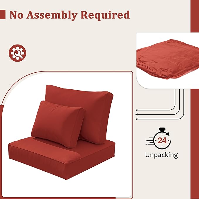 8-Piece Outdoor Cushions for Patio Furniture Thick Outdoor Chair Cushions Resilient Foam Waterproof Deep Seat Cushion Replacement for 3-Seat Sectional Sets Liner&Cover Terra Red