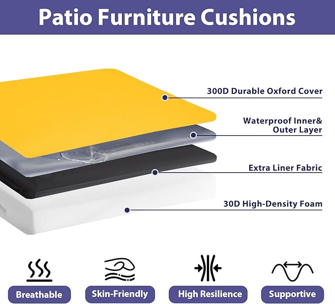 Outdoor Chair Cushions Set of 4,Waterproof Outdoor Seat Cushions for Patio Furniture,Patio Chair Cushion with Handle and Ties, Square Out Door Chair Pads,17" x 16" x 2", Yellow