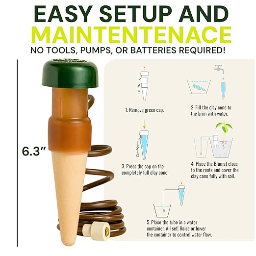 Blumat Classic Self-Watering Stakes - Automatic Drip Irrigation System for Indoor Plant Watering & Outdoor - Water Drip Solution for Potted Plants - Slow Release Stakes, 3 Pack, w Adapter