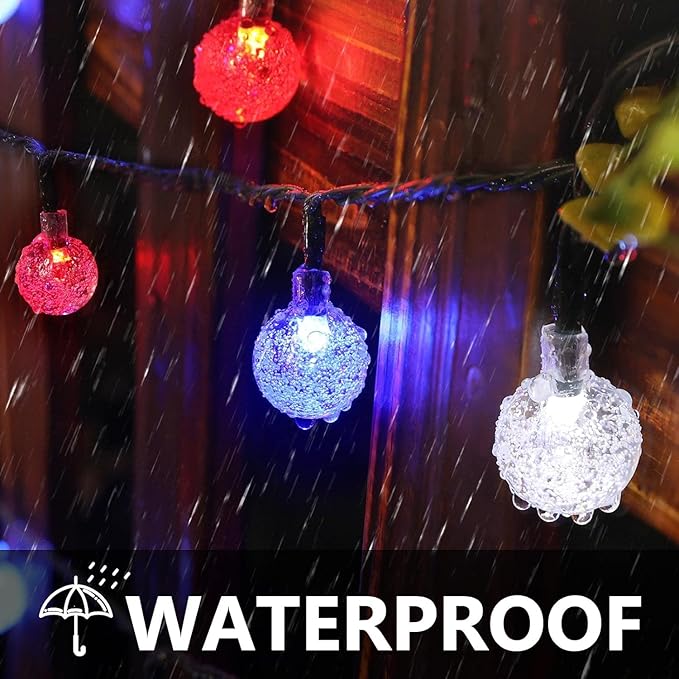 Solar String Lights, Small Crystal Ball ，Outdoor String Light 60 LED 40ft 8 Lighting Modes Waterproof Solar Powered Patio Solar Light for Garden Yard Porch Wedding Party Decor (Rainbow-Colored)