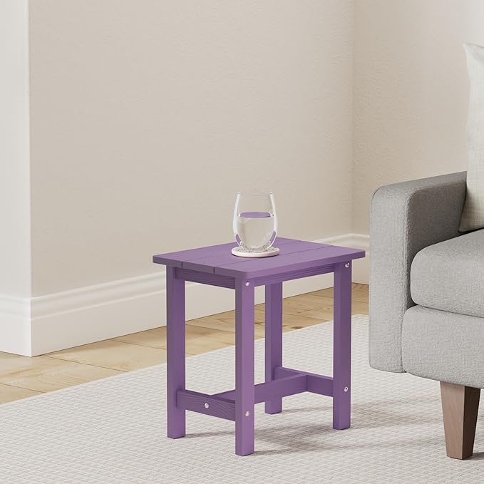 LUE BONA Outdoor Side Table, HDPS Small Outdoor Table, Adirondack Side Table, Outside End Table for Patio, Porch, Deck, Pool, Weather Resistant/Easy Maintenance/Indoor or Outside Use, Purple