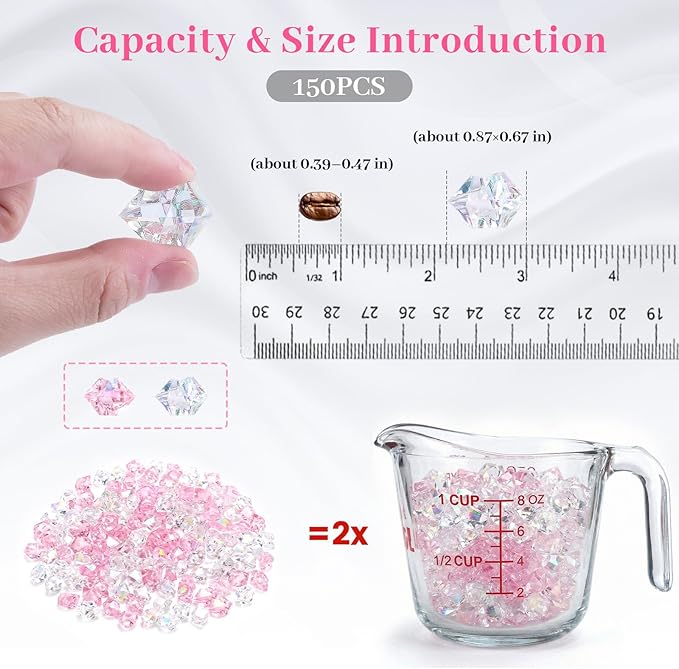DomeStar 150PCS Dazzling Fake Ice Rocks, Pink Holographic Acrylic Crushed Ice Sparkling Plastic Diamonds Gems for Vases Fillers Aquarium Rocks Party Table Scatter Wedding Decor
