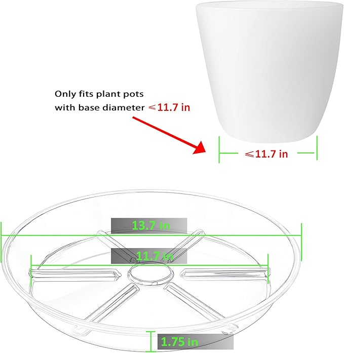 Plant Saucer Pot Tray 14 inch, 4 Packs Clear Flower Planter Saucers and Drip Trays, Heavy Duty Round Plastic Flower Plant Dish Pant Plate to Catch Water for Indoor & Outdoor