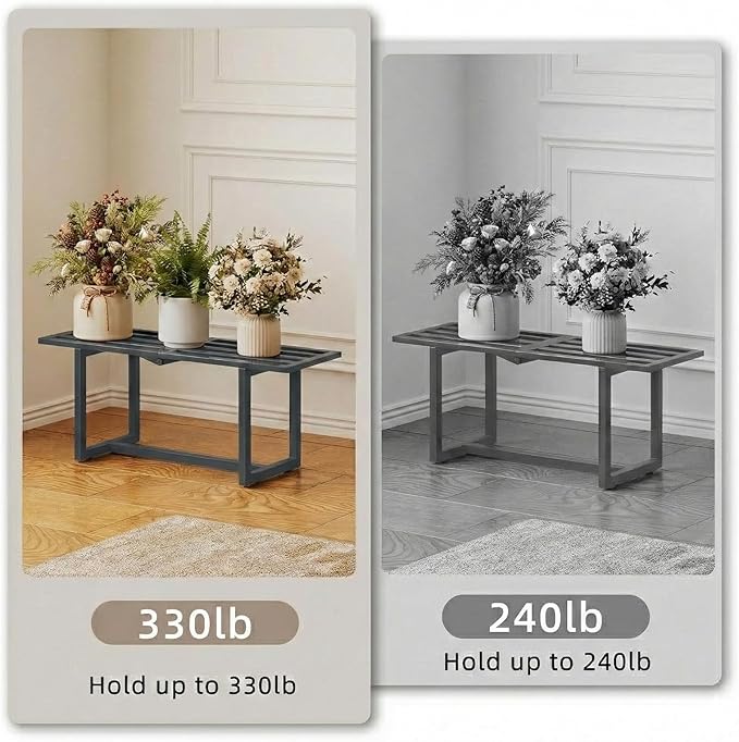 2 Pack Metal Plant Stand, Foldable Heavy Duty Indoor, Window Iron Plant Shelf - Mid Century Modern Slatted Bench for Patio, Garden, Living Room Load Bearing 330 lbs 26" L x 10.4" H x 8.6" W 1 Tier 1 Tier Grey