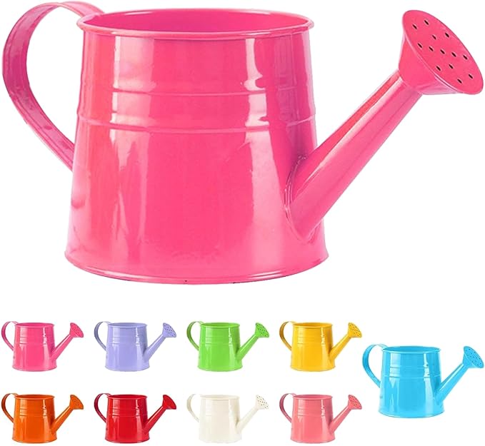 Watering Can Gardening Tool Accessories, Sprinkling Can 1L Metal Flower Garden Watering Can for Outdoor Indoor Plants Lawn Garden (Dark Pink)