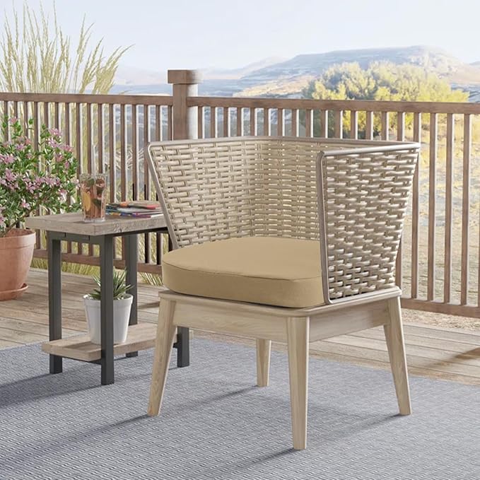 idee-home Outdoor Chair Cushions Set of 2, 19" x 19" x 2" Thick D-Shaped Patio Furniture Outdoor Seat Cushions Waterproof with Ties, Dining Pads
