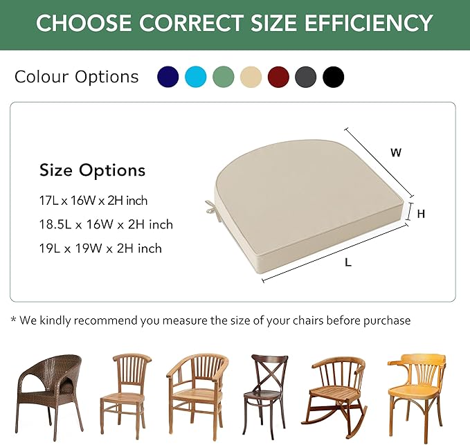 Outdoor Chair Cushions Set of 4: Waterproof & Fade Resistant Patio Furniture Cushions - 17 x 16 x 2 Inch Non Slip Round Corner Seat Cushion Pads with Removable Cover for Garden Yard Lawn, Cream