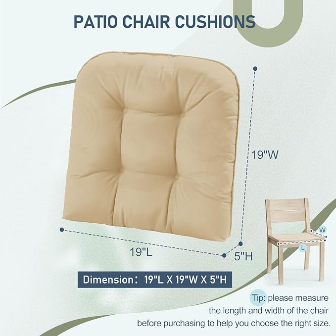 downluxe Outdoor Chair Cushions Set of 4 for Patio Furniture, Waterproof Tufted Overstuffed Patio Furniture Cushions, Thick Outdoor Seat Cushion, 19" X 19" X 5", Khaki