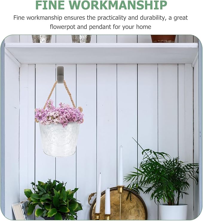 BESPORTBLE Wall Hanging Planters, Rustic Iron Plants Pot Wall Mounted Pots Plants Container with Rope for Porch Railings Garden Balcony Patio Home Decor