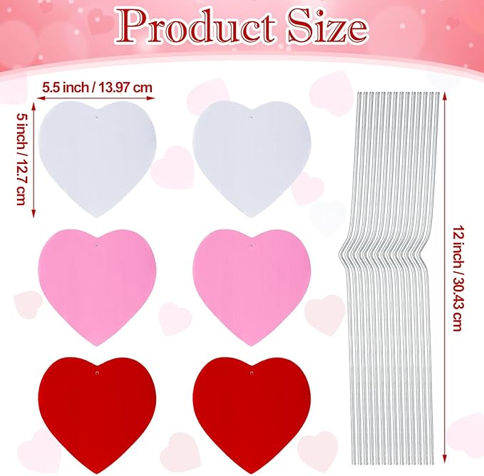 6 Pcs Valentine‘s Day Heart Decorative Planter Stakes Outdoor Decorative Flower Pots Signs with Happy Valentine‘s Day Yard Decorations Anniversary Wedding Supplies