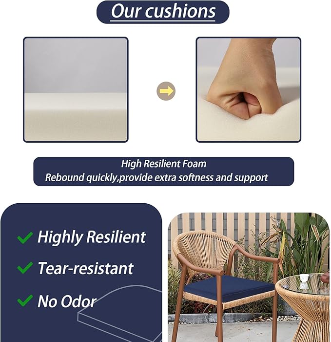 Homcomoda Outdoor Chair Cushions Set of 4 Waterproof Patio Chair Cushions with Ties Memory Foam Outdoor Seat Cushion for Patio Furniture,17 x 16x 2 Inch,Navy Blue