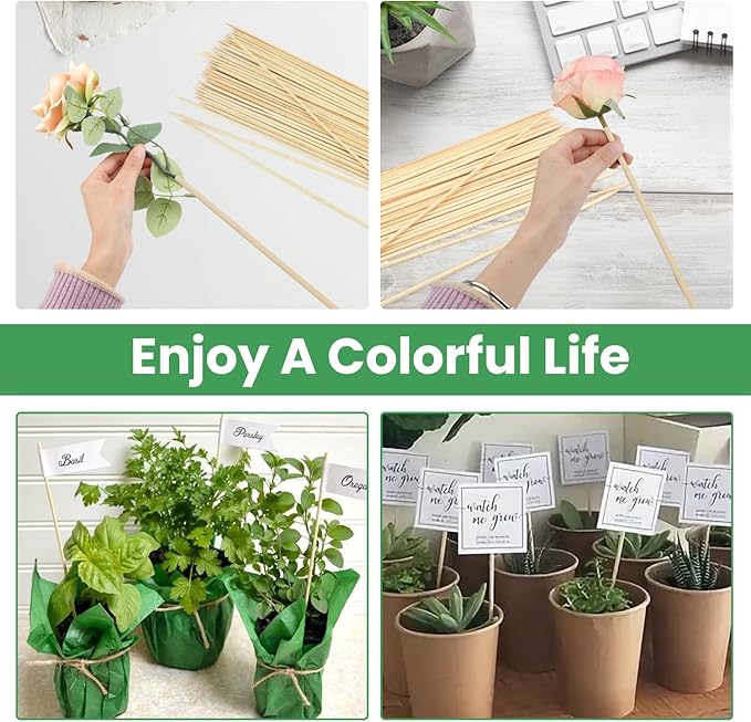Bamboo Plant Stakes, 100 Pack 16" Sturdy Flower Sticks with Garden Ties, Garden Wood Plant Support Stakes for Orchid Holder, Floral Picks, Potted Plants, Wooden Sign Posting