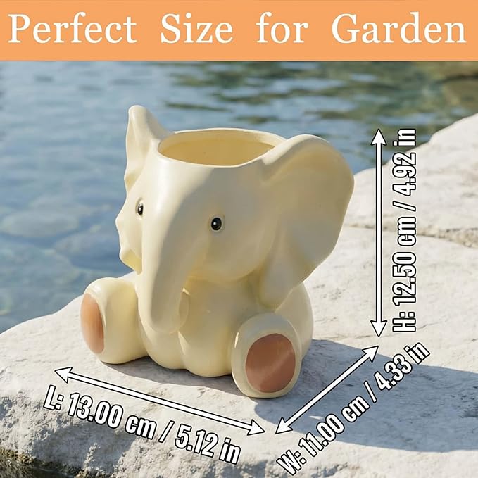Small Plant Container | Unique Resin Flower Pot Sculpture | Succulent Flower Pot | White Elephant Gifts for Women | Perfect Plant & Elephant Gifts | Indoor & Outdoor Use (White)