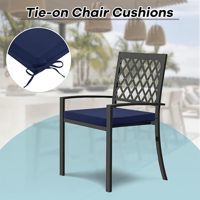 Basic Beyond Outdoor Chair Cushions Set of 6, Square Corner Outdoor Cushions for Patio Furniture, Water Resistant Patio Chair Cushions with 2 Ties, 18.5x16x3, Navy