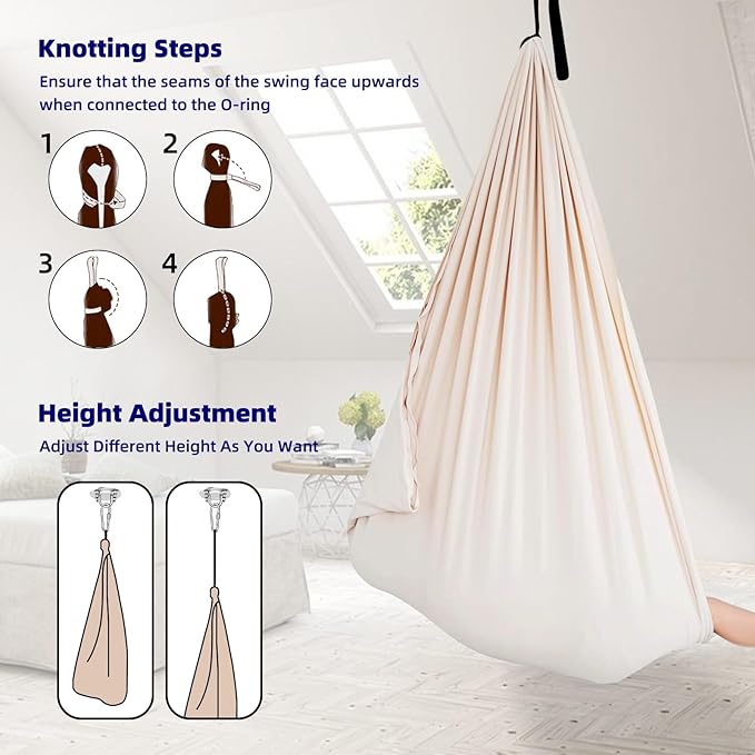 Sensory Swing Chairs for Kids, Indoor & Outdoor Hanging Therapy Cuddle Hammock Swing Seats for Child Teens with Autism, ADHD, Aspergers, Sensory Integration (Milky White(Hammock))