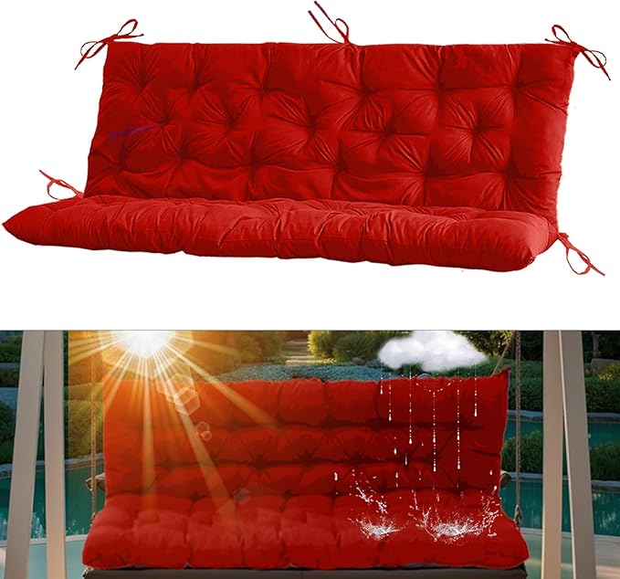 2-3 Seat Swing Replacement Cushion, Outdoor Bench Cushions with Backrest Thicken 4", Patio Furniture Garden Porch Loveseat Glider Pad Anti-Fading Waterproof (Red, 40x40in)
