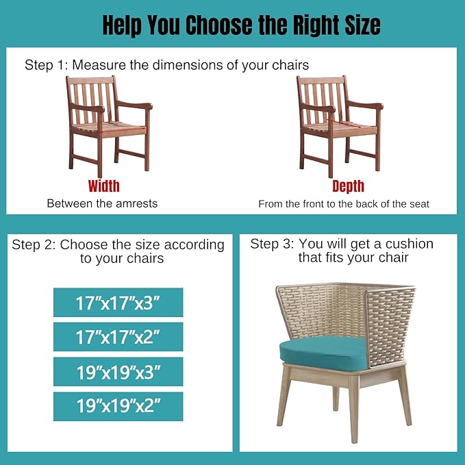 idee-home Outdoor Chair Cushions Set of 2, 17" x 17" x 2" Thick D-Shaped Patio Furniture Outdoor Seat Cushions Waterproof with Ties, Dining Pads