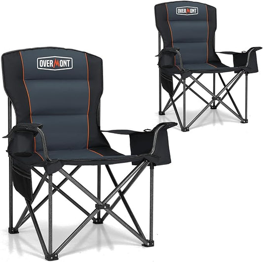 Overmont Oversized Folding Camping Chair - 450lbs Support with Padded Cushion Cooler Pockets - Heavy Duty Collapsible Chairs for Sports Garden Beach Fishing