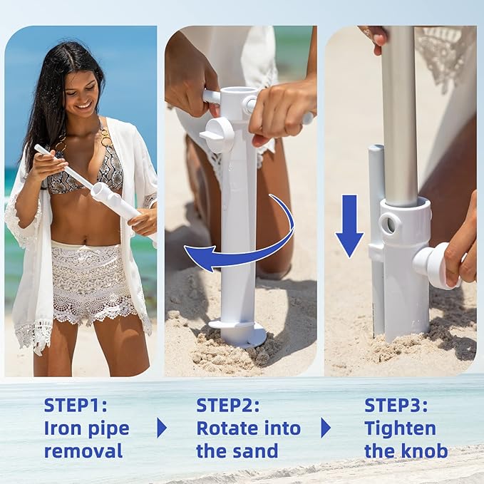 AMMSUN 7ft Heavy Duty High Wind Beach Umbrella Parasols with Sand Anchor Vent Tilt UV 50+ Sun Protection Portable Outdoor Sunshade Umbrellas Carry Bag for Patio Garden Pool Backyard Blue