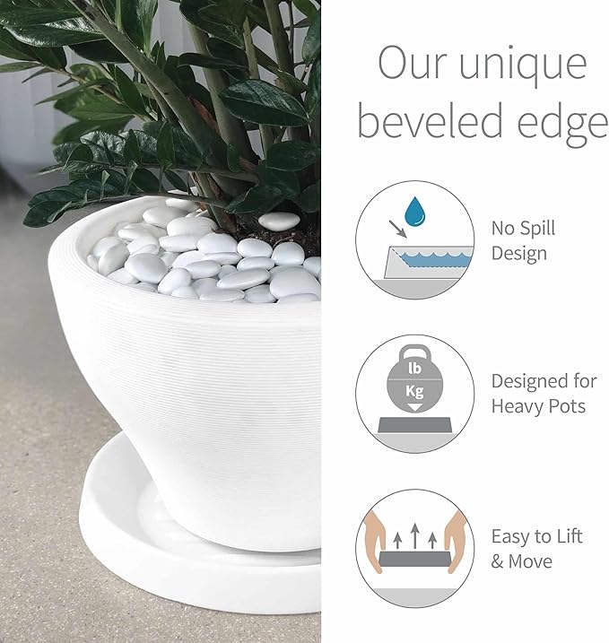 Crescent Garden Universal Square Plant Saucer, Weatherproof Durable Drip Tray for Square Planter, Heavy-Duty Plastic Drainage Dish, Indoor/Outdoor Flowerpot Saucer - 9'' Inner x 12.5" Outer (White)