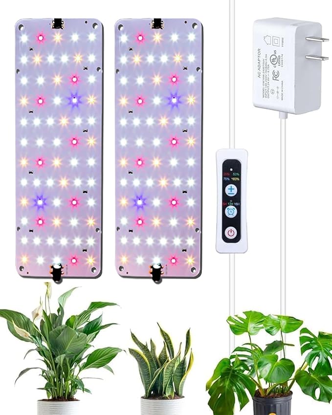 DOMMIA Panel Grow Light for Indoor Plants, 20W Ultra-Thin Full Spectrum LED Grow Light for Shelf & Cabinet, Dimmable with 6/12/16H Timer, Pinkish White, 1-Pack