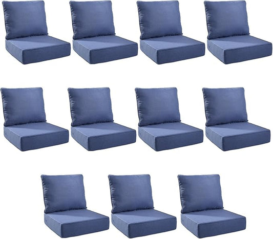 Outdoor Cushion Set for Furniture Patio Furniture, UV Resistant, Water Resistant - 6 Inch Thick Foam Garden Cushions– 24x24 Inch Patio Seat Covers for Chair/Sofa/Couch | Blue | 11-Pack |