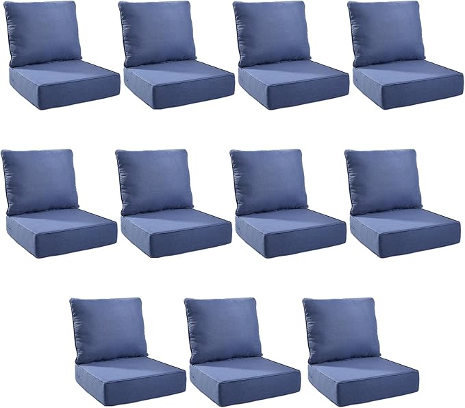 Outdoor Cushion Set for Furniture Patio Furniture, UV Resistant, Water Resistant - 6 Inch Thick Foam Garden Cushions – 22x24 Inch Patio Seat Covers for Chair/Sofa/Couch | Blue | 11-Pack |