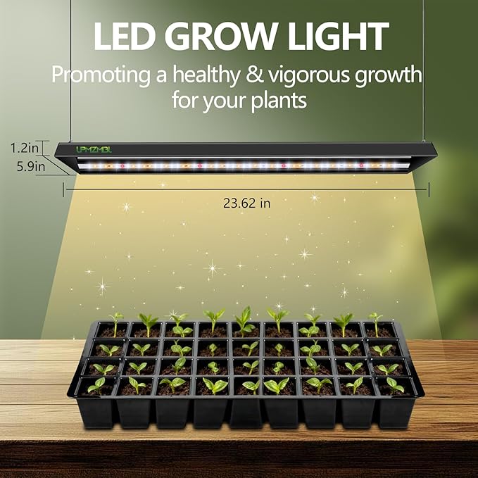 Full Spectrum Grow Lights for Indoor Plants 60W LED Grow Lights for Seed Starting 4/8/12H Timer and 10 Dimming Levels Height Adjustable and Energy Efficient for Seedling Veg Bloom All Growth Stages