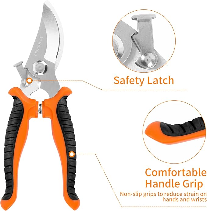 7.5" Gardening Pruning Shears, Soft Handle Pruning Shears, Garden Scissors, Plant Trimming Scissors, Bonsai Tools, Gardening Tools, for Plant, Flower, Tree - Orange
