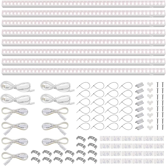 Barrina T5 Grow Light, Full Spectrum LED Grow Lights for Indoor Plants, 3ft 128W (8 x 16W, 800W Equivalent) Plant Light, Grow Lights for Seed Starting, Plug and Play, Pinkish White, 8-Pack
