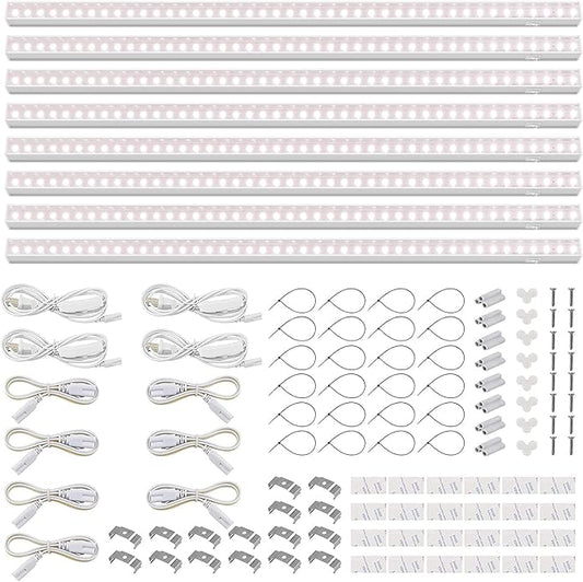 Barrina T5 Grow Light, Full Spectrum LED Grow Lights for Indoor Plants, 3ft 128W (8 x 16W, 800W Equivalent) Plant Light, Grow Lights for Seed Starting, Plug and Play, Pinkish White, 8-Pack