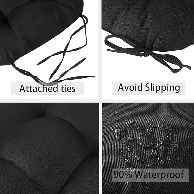 Outdoor Chair Cushions 19 x19 Inch,Water Resistant Tufted Seat Cushions 19",Reversible,Weather Resistant,Rounded Back Wicker Chair Cushion for Patio Garden Furniture(Black)