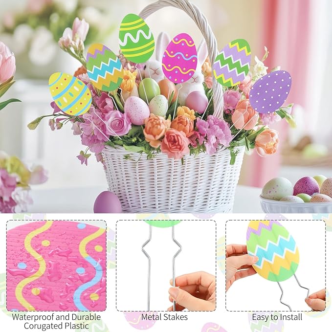 Thyle 6 Pcs Easter Eggs Planter Stakes Decorative Flower Pots Signs for Easter Patio Lawn Yard Garden Planter Pot Pathway Anniversary Wedding Supplies