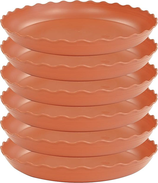 6 Pack Plant Saucer 6 inch, Heavy Duty Plastic Plant Saucers, Durable Plant Tray for Pots, Flower Saucers for Indoors, Plant Pot Saucers, Trays for Planter (Terracotta)