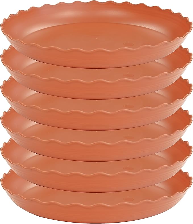 6 Pack of 12 inch Plant Saucer Plant Tray, Plastic Plant Saucer, Heavy Duty Plant Tray for Pots, Plant Saucers for Indoors Planter, Garden Water Plate Bowls (Terracotta)