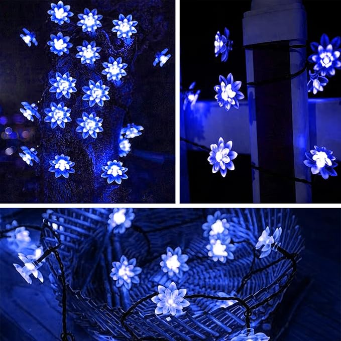 ITICdecor Solar Flower String Lights Outdoor Waterproof 50 LED Upgraded Flower Fairy Light for Garden Fence Patio Yard Christmas Tree Lawn Party (Blue)