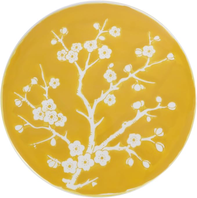 JONATHAN Y TBL1017E Cherry Blossom 17.75" Ceramic Indoor/Outdoor Garden Stool Coastal, Contemporary, Transitional, Patio, Garden Room, Bathroom, Living Room, Yellow/White