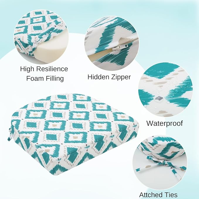 idee-home Outdoor Chair Cushions Set of 2, Thick 19" x 19" x 3" Outdoor Seat Cushions Patio Furniture Waterproof with Ties, Dining Pads