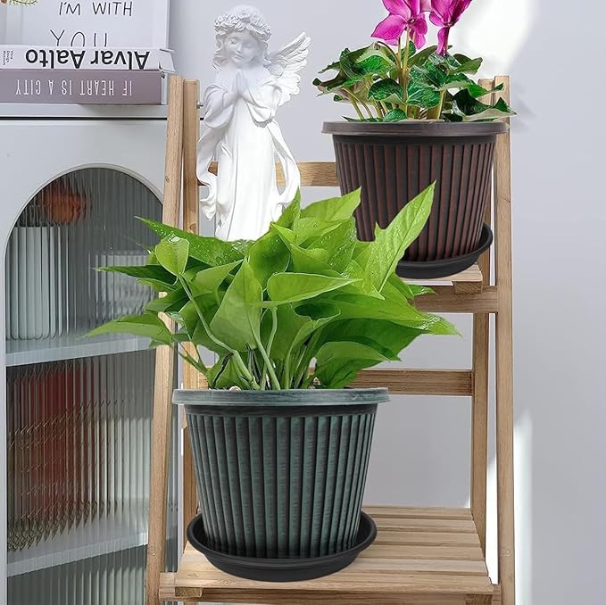 6 Pack Plant Saucer 10 inch, Heavy Duty Plastic Plant Saucers 10 inch, Durable Plant Tray for Pots, Flower Saucers for Indoors, Plant Pot Saucers, Trays for Planter 8"/9"/10" (Black)